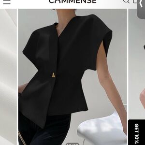 Commense Black Asymmetrical Women's Blouse
